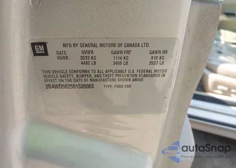 2008 Buick Lacrosse Cxl z USA, uszkodzony, nr VIN 2G4WD582581328060